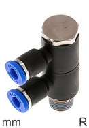 2-Vías Distribuidor Conector Push-In Latón Y Plástico Roscas R Macho