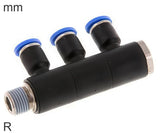 Imagen destacada de la colección - 3-Vías Distribuidor Conector Push-In Latón Y Plástico Roscas R Macho