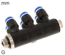 6-Vías Distribuidor Conector Push-In Latón Y Plástico Roscas G Macho