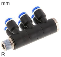 6-Vías Distribuidor Conector Push-In Latón Y Plástico Roscas R Macho