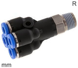 Imagen destacada de la colección - 4-Vías Distribuidor Conector Push-In Latón Y Plástico Roscas R Macho En Forma De Y