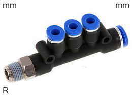 Distribuidor Conector Push-In Latón Y Plástico Roscas R Macho 3 Salidas