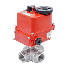 Válvula de Bola Eléctrica de 3 Vías T-Port de Acero Inoxidable Rp 1-1/2'' 100-240 V AC