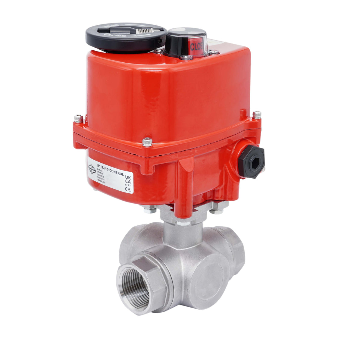 Válvula de Bola Eléctrica de Acero Inoxidable 3 Vías L-Port Rp 1-1/2'' 100-240 V AC