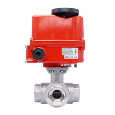 Válvula de Bola Eléctrica de Acero Inoxidable 3 Vías L-Port Rp 1-1/2'' 24 V AC/DC