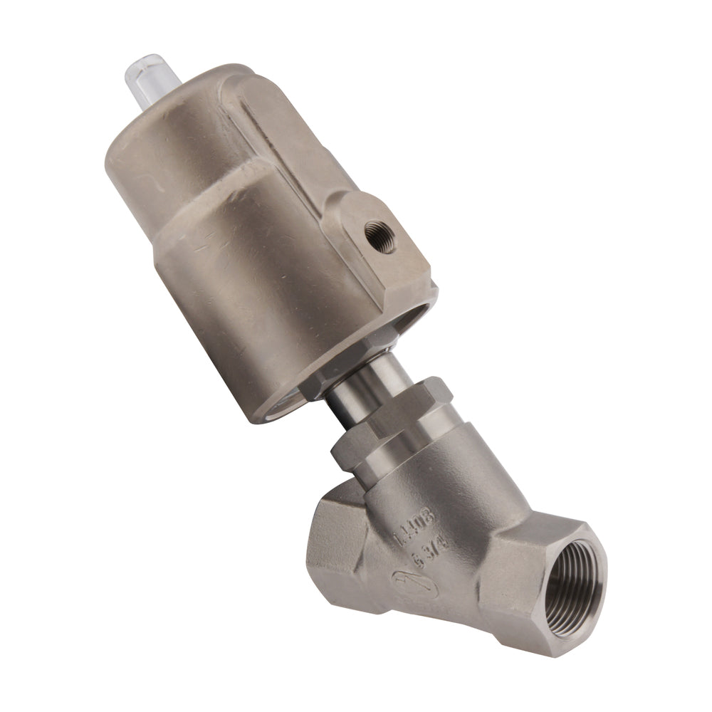 G1'' PTFE 16bar NC Válvula de asiento angular (Cierre Ag. Flujo) Acero inoxidable/latón AL2