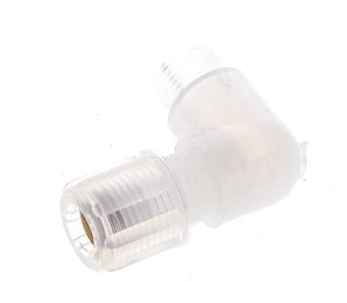 Accesorio de corte acodado de PFA de 6x4 mm y G1/8'' con roscas macho 10 bar