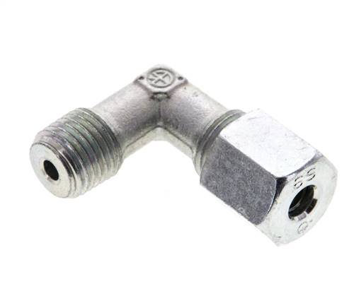 1/4'' NPT Macho x 6S Codo de acero galvanizado de 90 grados Anillo de corte 630 Barra DIN 2353
