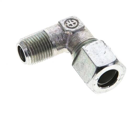 1/8'' NPT Macho x 8LL Codo de acero galvanizado de 90 grados Anillo de corte 100 Bar DIN 2353