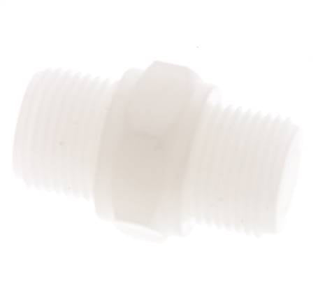 Espiga doble G3/8'' PVDF 10bar (140,5psi) FDA 22mm Hex.