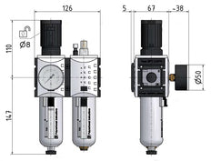 FRL 2 Partes G3/8'' 3500l/min 0.1-1.0bar/1-14psi Semi-Auto Metal Futura 2