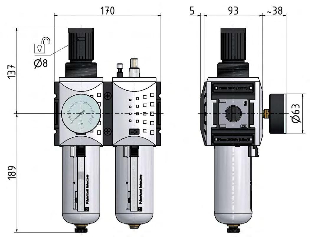 FRL 2 Partes G3/4'' 12000l/min 0.1-1.0bar/1-14psi Auto Policarbonato Futura 4