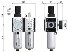 FRL G1'' 12000l/min 0,1-2,0bar/1-29psi Futura 4