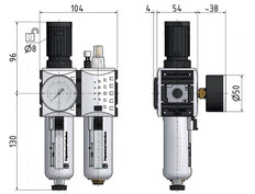 FRL 2 Partes G3/8'' 1750l/min 0.2-4.0bar/3-58psi Semi-Auto Metal Futura 1