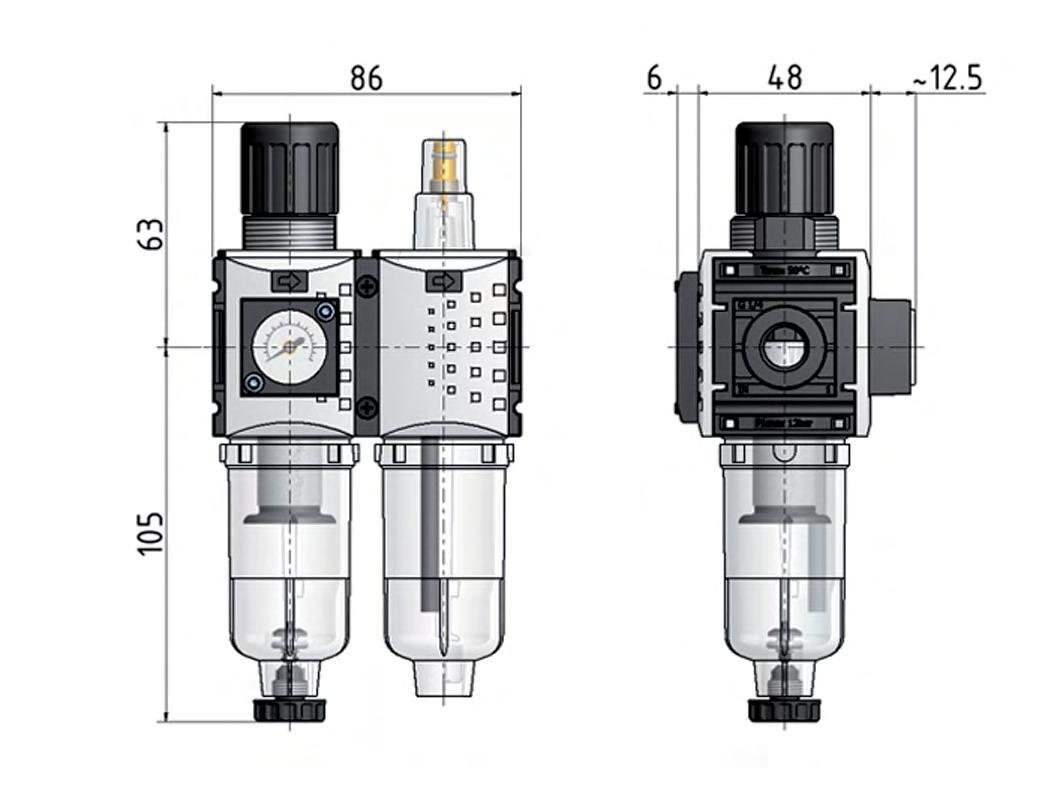 FRL G1/4'' 800l/min 0,5-8,0bar/7-116psi Manómetro de 40 mm Futura 0