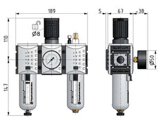 FRL 3 Partes G1/2'' 3500l/min 0.1-2.0bar/1-29psi Auto Metal Futura 2