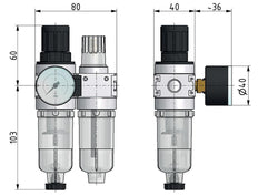 FRL 2 Partes G1/8'' 700l/min 0.5-10.0bar/7-145psi Semi-Auto 40 mm Manómetro Policarbonato Multifix 0