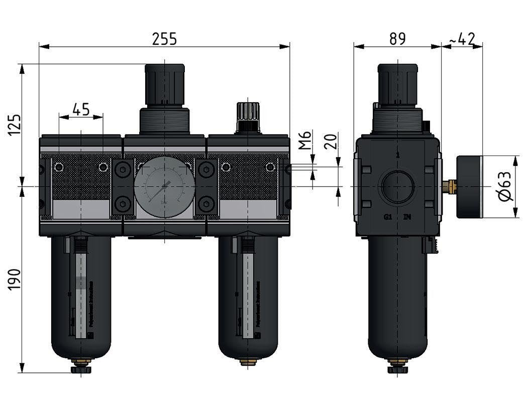 FRL 3 Partes G3/4'' 12000l/min 0.2-6.0bar/3-87psi Semi-Auto Metal Multifix 4