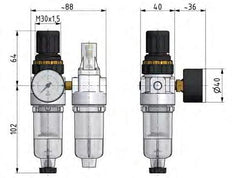 FRL 2 Partes G1/8'' 350l/min 0.5-16.0bar/7-232psi Auto Policarbonato Estándar 0