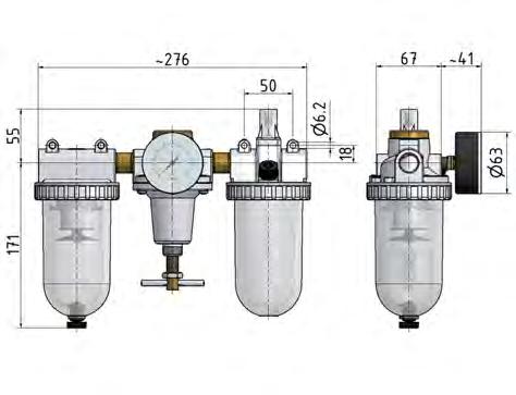 FRL G1/2'' 3200l/min 0,5-10,0bar/7-145psi Estándar 3