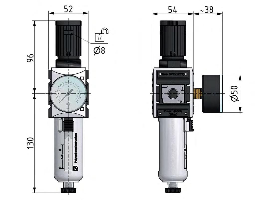 Filtro regulador G3/8'' 2500l/min 0,1-1,0bar/1-14psi Futura 1