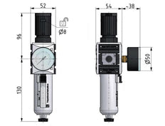 Filtro regulador G3/8'' 2500l/min 0,1-1,0bar/1-14psi Futura 1