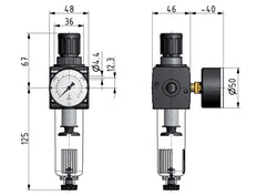 Filtro regulador G1/4'' 1600l/min 0,1-3,0bar/1-44psi Multifix 1