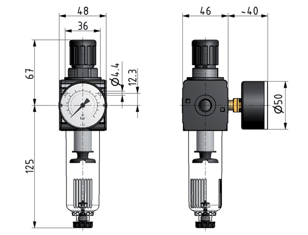Filtro regulador G1/4'' 1600l/min 0,5-16,0bar/7-232psi Multifix 1