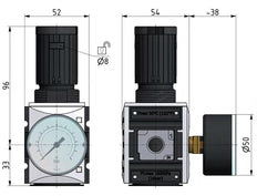 Regulador de presión G1/4'' 2000l/min 0.1-2.0bar/1-29psi PA Futura 1