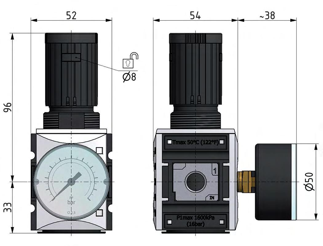 Regulador de Presión de Precisión para Ensamblaje de Colector G1/4''&3/8'' 2500l/min 0.1-2.0bar/1-29psi PA Futura 1