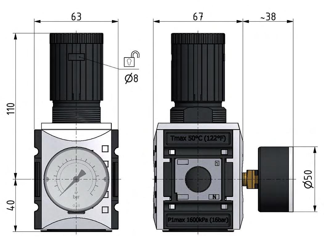 Regulador de presión G3/8'' 4500l/min 0,5-8,0bar/7-116psi Futura 2