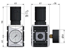 Regulador de presión de precisión G1/2'' 5200l/min 0.2-4.0bar/3-58psi PA Futura 2