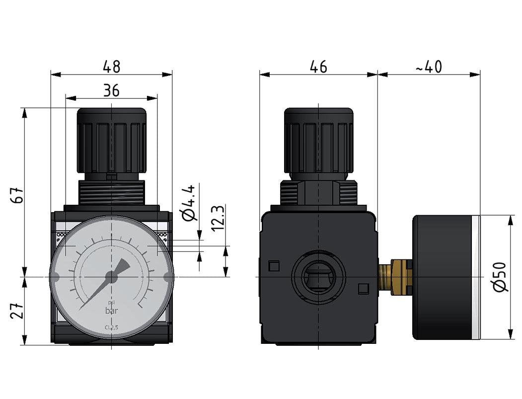 Regulador de presión G3/8'' 2100l/min 0,5-16,0bar/7-232psi Bloqueo de cilindro Multifix 1