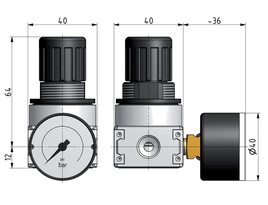 Regulador de presión G1/4'' 700l/min 0,2-6,0bar/3-87psi Manómetro de 40 mm Multifix 0