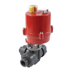 G1'' válvula de bola eléctrica PVC 3 vías taladro en T 12 V CA/CC PTFE/EPDM