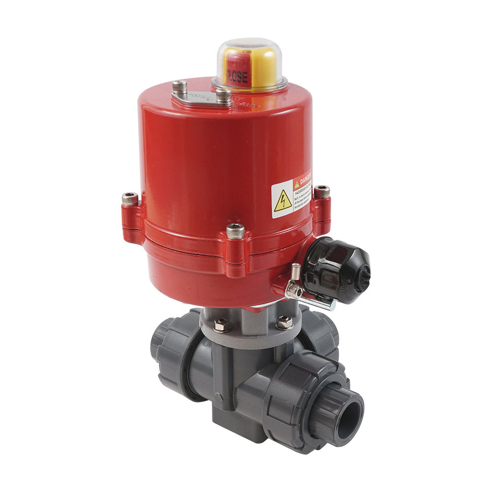 G1'' válvula de bola PVC eléctrica de 3 vías taladro en L 24 V CA/CC PTFE/EPDM