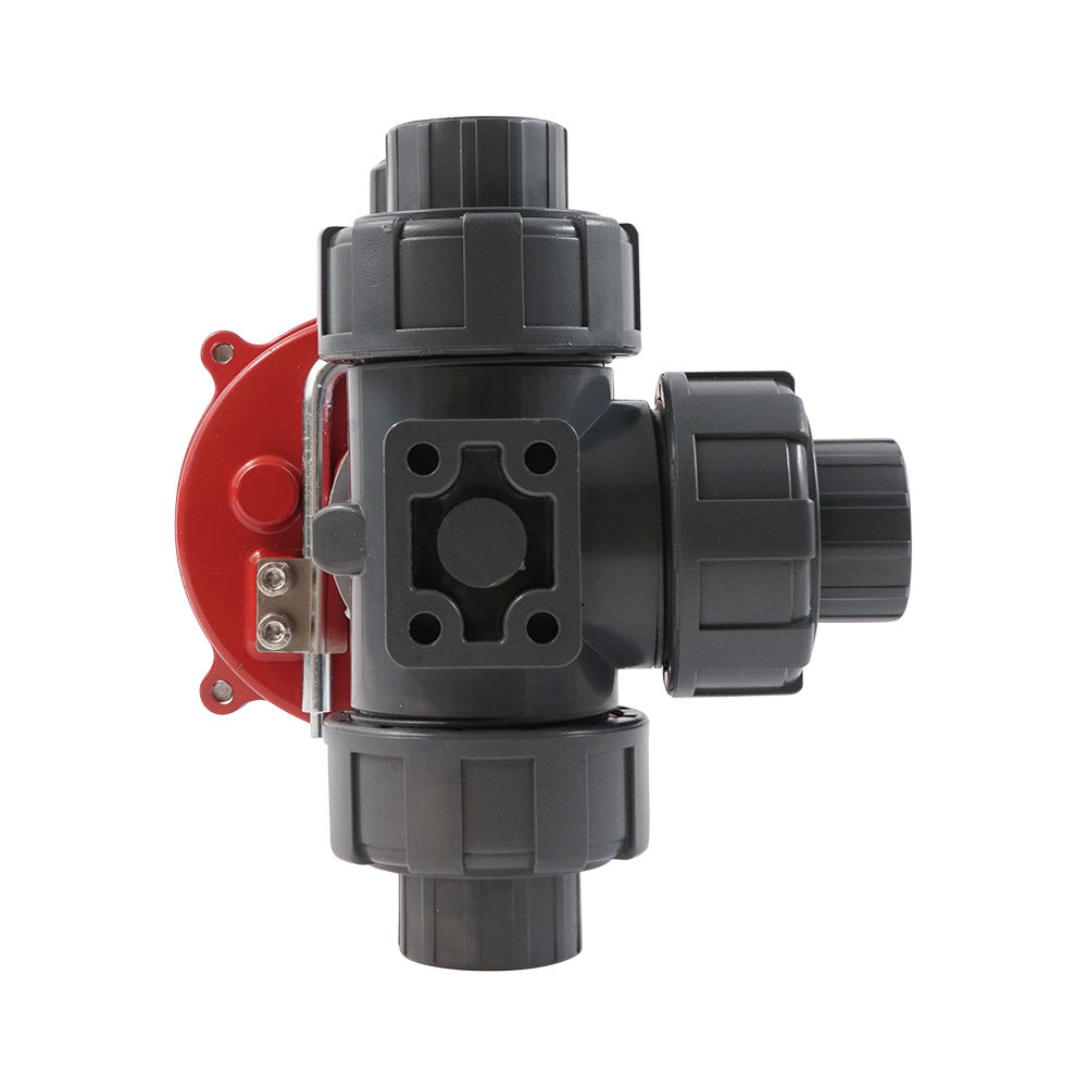G3/4'' válvula de bola eléctrica PVC de 3 vías taladro en L 24 V CA/CC PTFE/EPDM