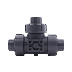 G Válvula de bola de PVC de 3 vías de 1-1/2 pulgadas y paso en L ISO-Top F05 10 bar PTFE/FKM
