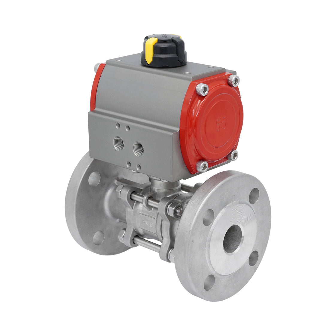 Válvula de Bola de Acero Inoxidable con Bridas Neumática 2 Vías de 3 Piezas DN15 PN40 Doble Efecto