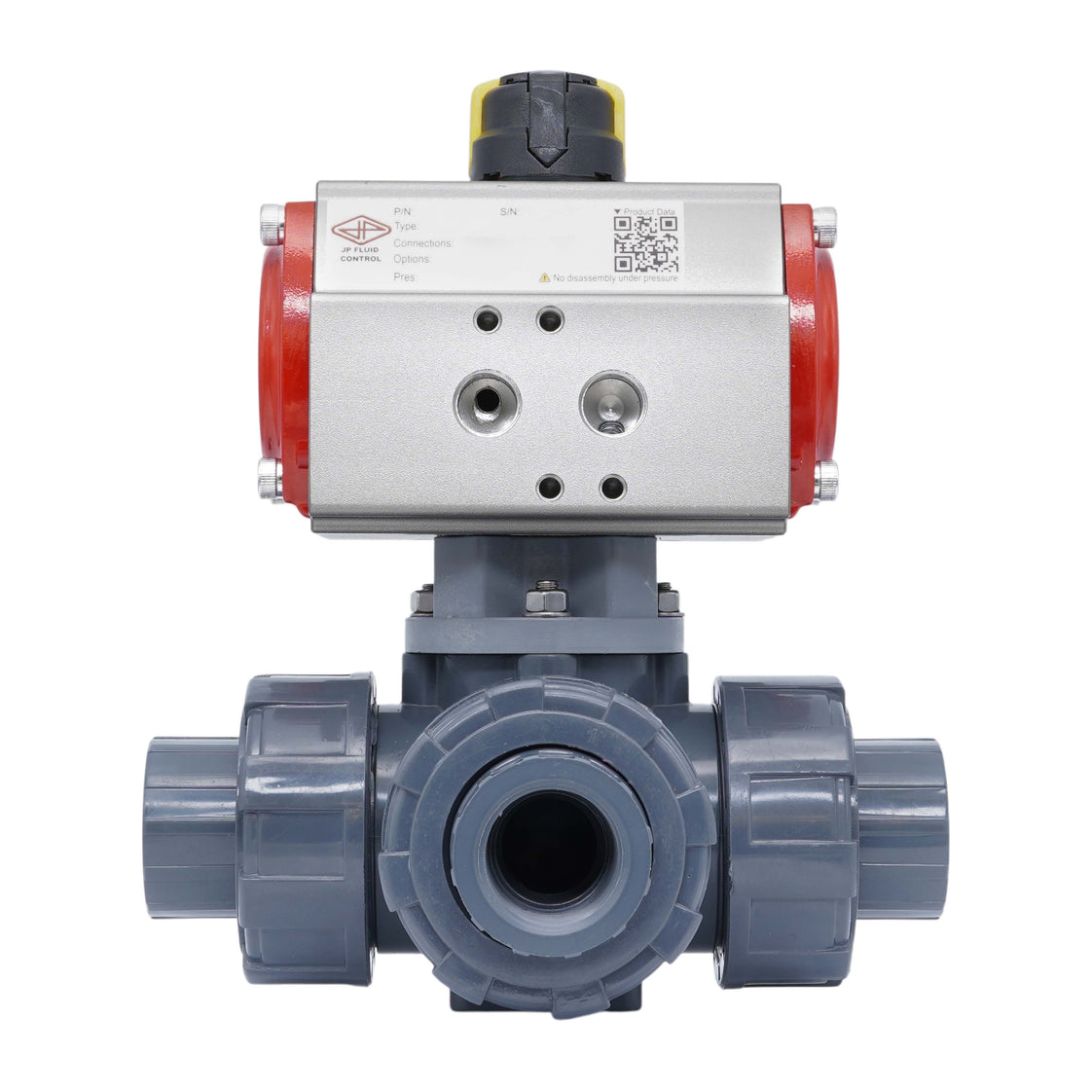 Válvula De Bola Neumática De 3 Vías G1/2'' Taladro En L PVC Doble Efecto