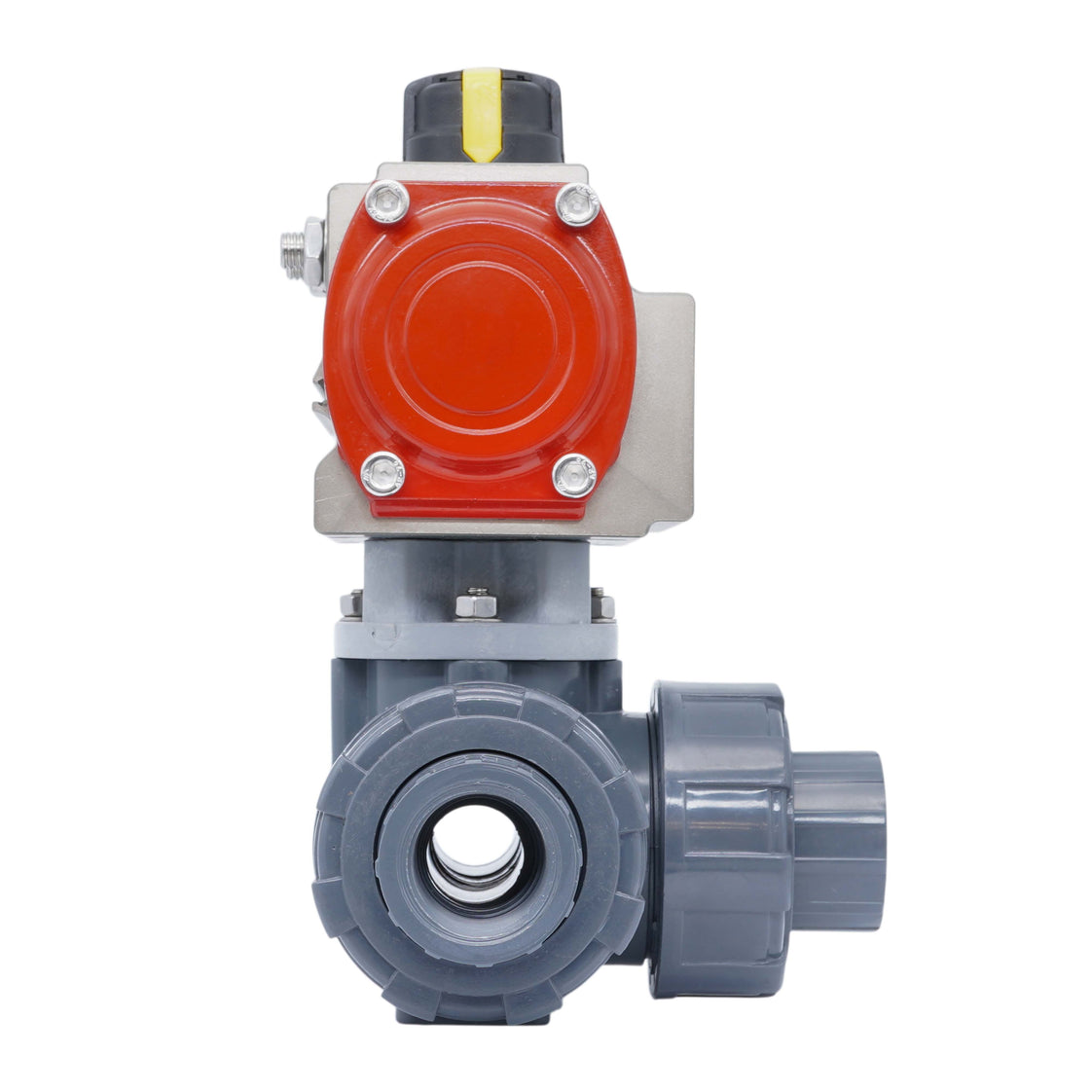 Válvula De Bola Neumática 3 Vías 25 mm Taladro En L PVC Doble Efecto