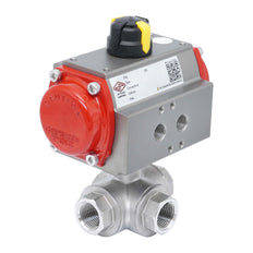 Válvula De Bola Neumática De 3 Vías G1 1/4'' Taladro En T Acero Inoxidable Cierre Por Resorte