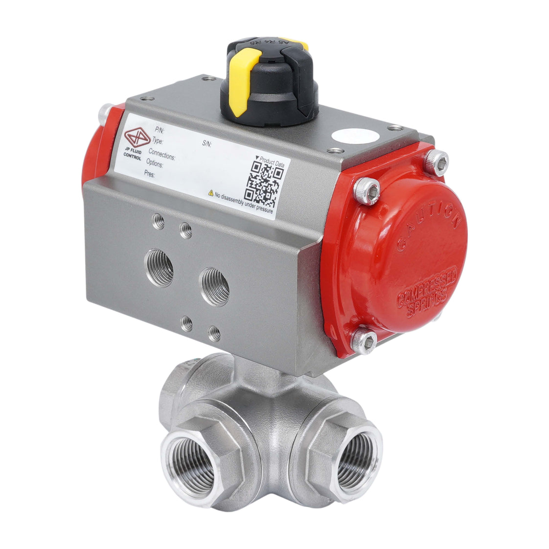 Válvula De Bola Neumática De 3 Vías G3/4'' Taladro En L Acero Inoxidable Doble Efecto