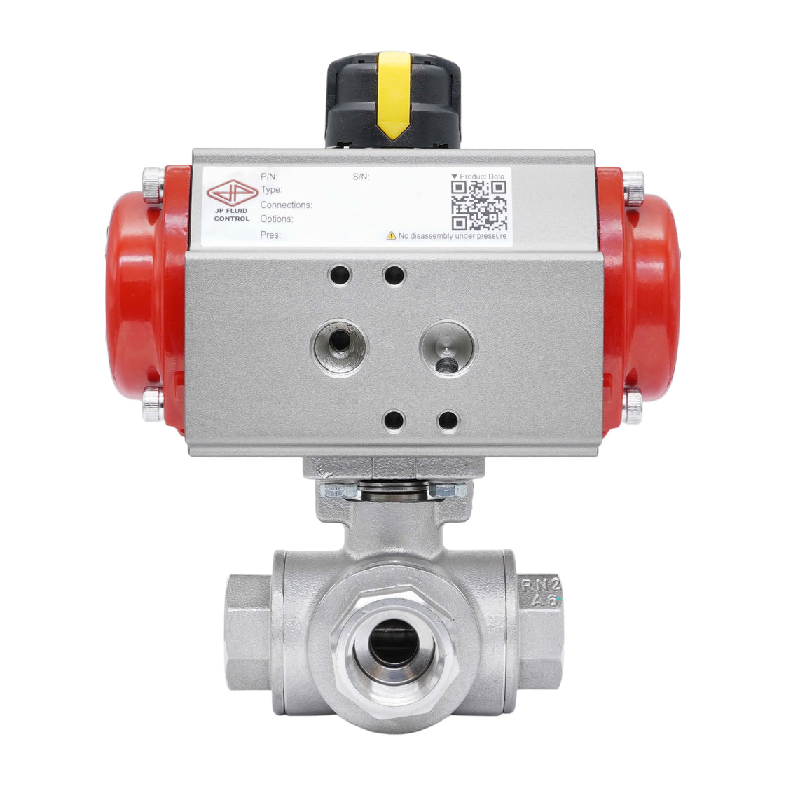 Válvula De Bola Neumática De 3 Vías G1/4'' Taladro En L Acero Inoxidable Doble Efecto