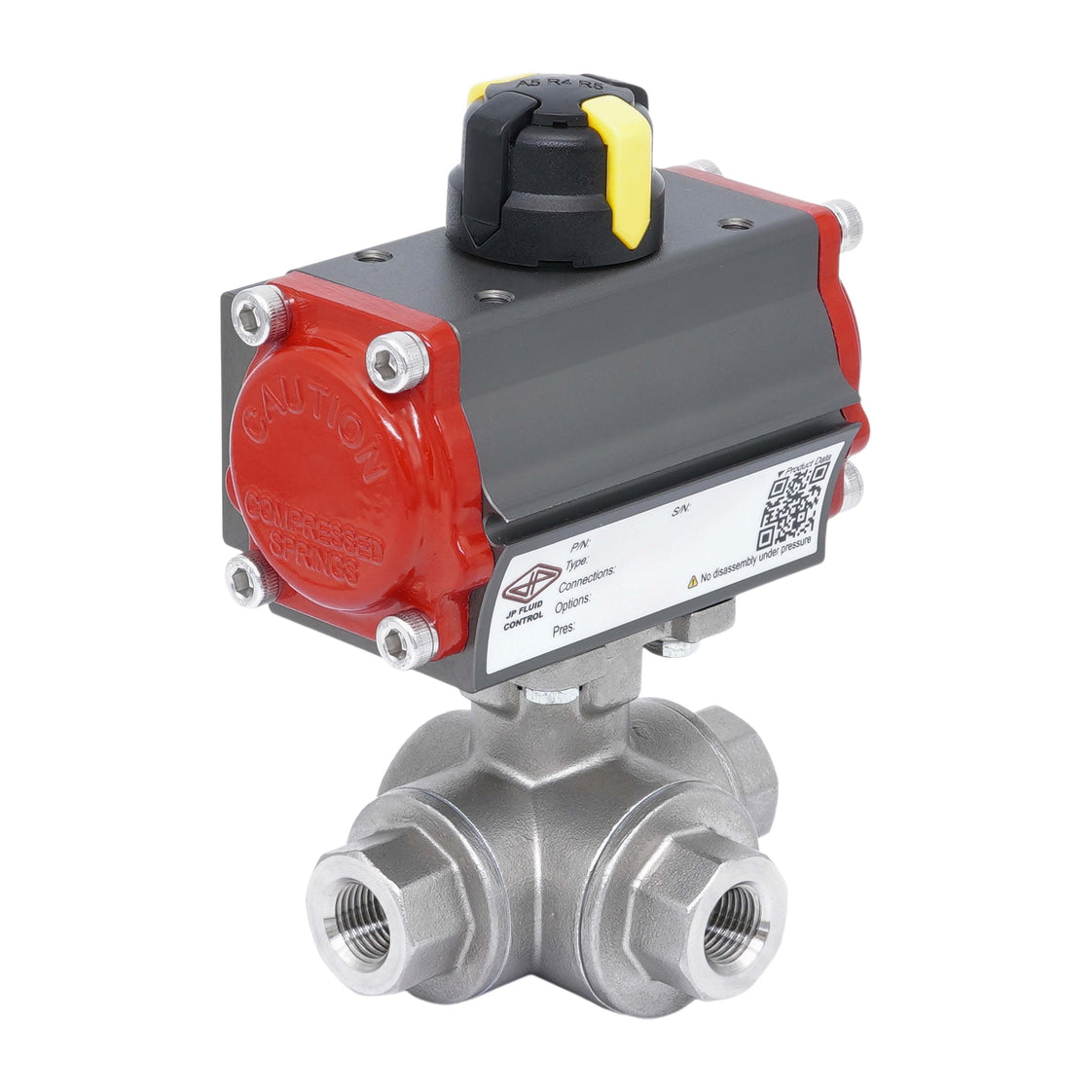 Válvula de Bola de Acero Inoxidable Neumática 3 Vías L-Port Rp 3/8'' Doble Efecto