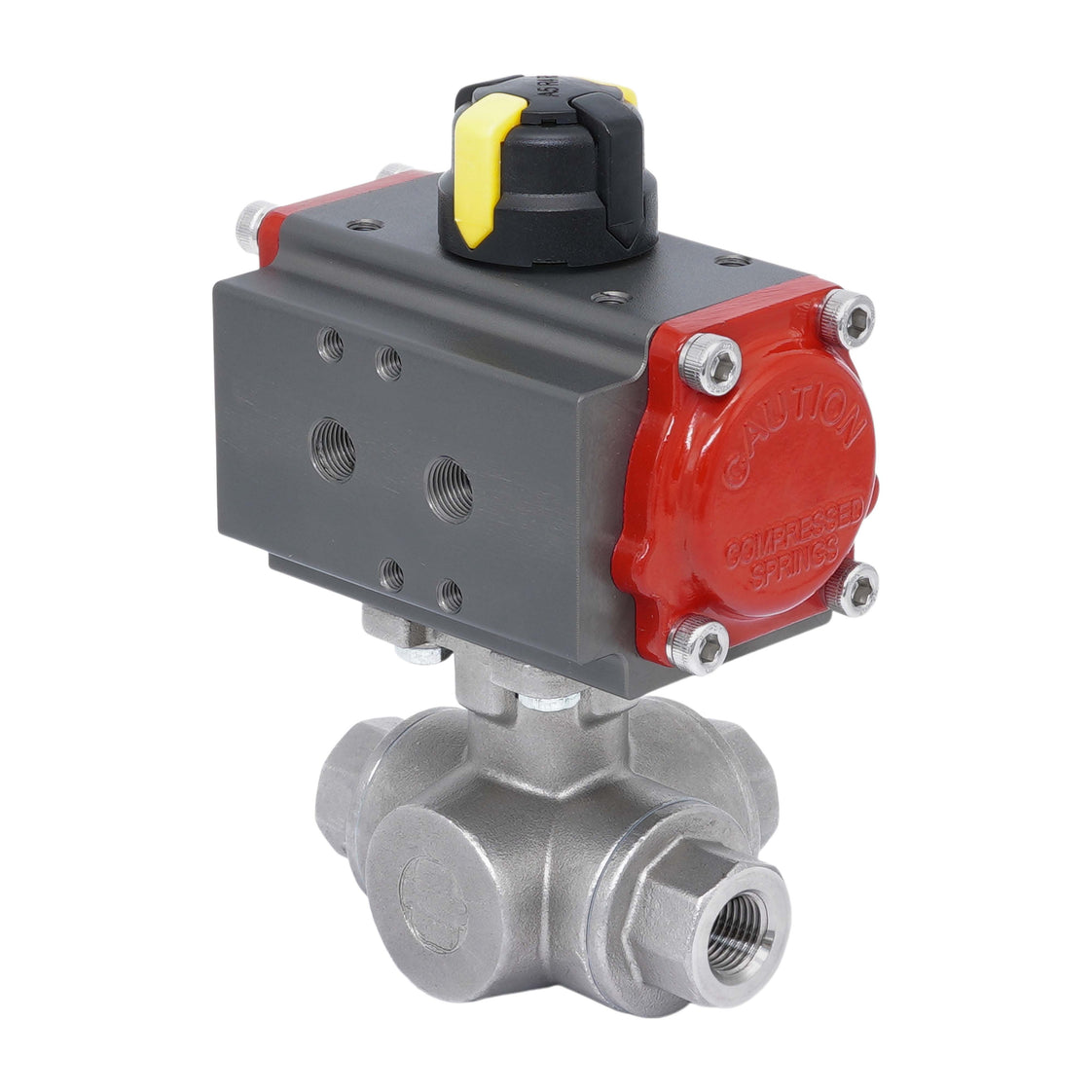 Válvula de Bola Neumática de Acero Inoxidable 3 Vías Rp 1 1/4'' L-Port Doble Efecto