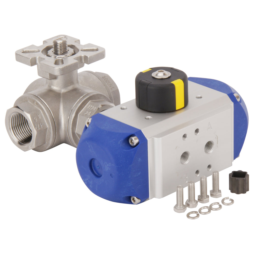 Válvula De Bola Neumática De 3 Vías En Acero Inoxidable De Puerto L De 3/8'' Doble Efecto - BL3SA