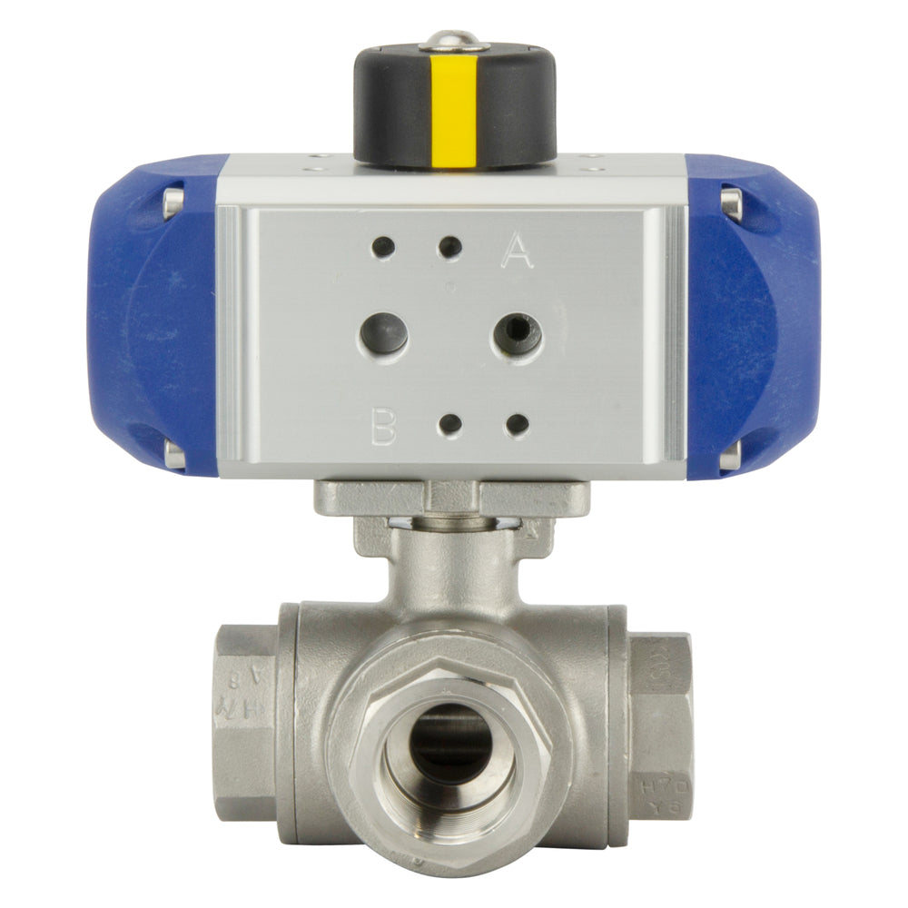 Válvula De Bola Neumática De 3 Vías En Acero Inoxidable G3/8'' De Doble Efecto - BL3SA