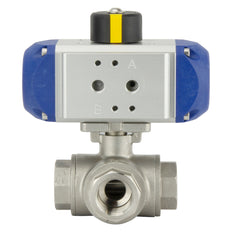 Válvula De Bola Neumática De 3 Vías En Acero Inoxidable De Puerto L De 3/8'' Doble Efecto - BL3SA