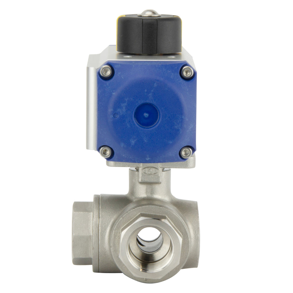 Válvula De Bola Neumática De 3 Vías En Acero Inoxidable De Puerto L De 3/8'' Doble Efecto - BL3SA